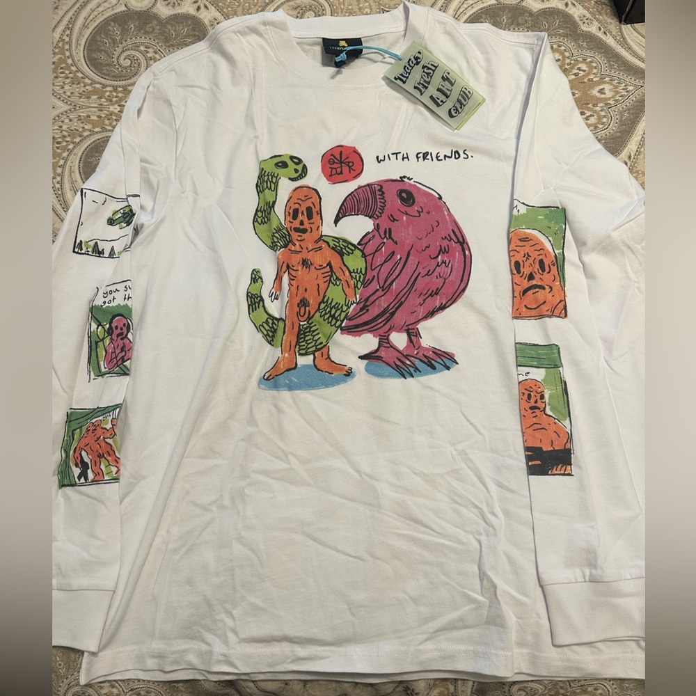 Teddy Fresh White Tee with Pink and Green Graphics
